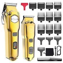 Load image into Gallery viewer, Hatteker Hair Clipper &amp; Trimmer Set for Men IPX7 Waterproof Cordless Barber Clipper for Hair Cutting Kit with T-Blade Trimmer Beard Trimmer Kids Clipper Professional USB Rechargeable (Gold)
