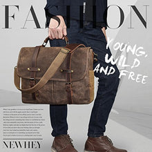 Load image into Gallery viewer, Mens Messenger Bag 15.6 Inch Waterproof Vintage Genuine Leather Waxed Canvas Briefcase Large Satchel Shoulder Bag Rugged Leather Computer Laptop Bag, Brown

