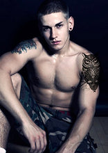 Load image into Gallery viewer, Playmax 8 Sheets of Stylish Waterproof Large Snake Koi Fish Skull Owl Wolf Mechanical Arm Devil Biker Gym Lover Body Arms Shoulders Chest Back Temporary Tattoo Stickers for Teens Guys Boys Men
