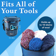 Load image into Gallery viewer, BeCraftee Crochet Bag - Large Craft Organizer to Store Crocheting &amp; Knitting Supplies - Portable Yarn Storage with 7 Pockets for Tools, Shoulder Strap and Handle - Blue
