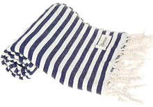 Load image into Gallery viewer, Bersuse 100% Cotton Malibu Turkish Towel - 37x70 Inches, Dark Blue
