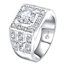 Load image into Gallery viewer, Men's Sterling Silver .925 Ring with White Round Cubic Zirconia Center Stone Surrounded by White Cubic Zirconia (CZ) Stones (12)
