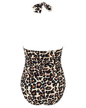 Load image into Gallery viewer, RXRXCOCO Women V Neck One Piece Swimsuits Tummy Control Ruched Swimwear Halter Bathing Suit Leopard Small
