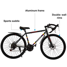 Load image into Gallery viewer, R.ROARING Commuter Road Bike 26 inch Wheels 21 Speed Shifting Bikes Dual Disc Brake Road Bicycle for Adults Mens Women, Black
