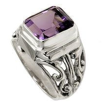 Load image into Gallery viewer, NOVICA Square Amethyst .925 Sterling Silver Men's Ring, Wisdom Warrior'
