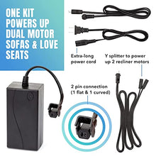 Load image into Gallery viewer, Dual Motor Power Supply Kit - Universally Compatible Power Supply for Electric Reclining Furniture - with Y Splitter Extension Cord &amp; 2-Pin Connector - 29V 2A Adapter for Loveseats, Chairs and Sofas
