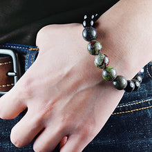 Load image into Gallery viewer, ONE ION Camo Nero Power Bracelet - Tourmaline and Dragon Blood Jasper - Magnetic Clasps (9 Inches)
