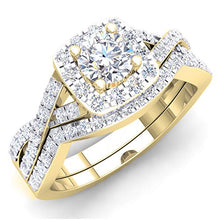 Load image into Gallery viewer, Dazzlingrock Collection 1.80 Carat (ctw) 10K Round Cubic Zirconia CZ Bridal Halo Engagement Ring Set, Yellow Gold, Size 5.5
