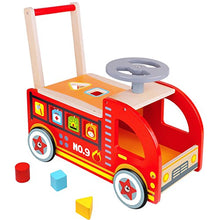 Load image into Gallery viewer, Pidoko Kids Ride On Fire Truck - Wooden Push and Pull Walker Cart - Balance Wagon Toy for Toddlers Boys &amp; Girls age 18 Months and up
