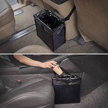Load image into Gallery viewer, KMMOTORS Foldable Car Garbage Can Patented Car Waste Basket Comfortable Multifuntional Vegan Leather and Oxford Clothes Car Organizer Car Trash Can (Large, Black)
