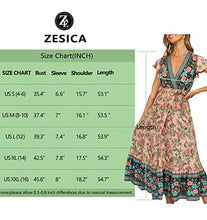 Load image into Gallery viewer, ZESICA Women's Bohemian Floral Printed Wrap V Neck Short Sleeve Split Beach Party Maxi Dress Nude
