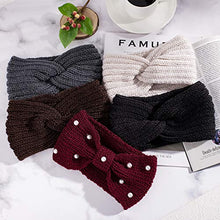 Load image into Gallery viewer, Whaline 5 Pieces Knit Headbands Winter Ear Warmers, 4 Elastic Turban Head Wraps and 1 Pearl Crochet Hair Band, Hair Scrunchies Scarves for Women Girls (Autumn&amp;Winter Colors)
