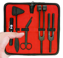 Load image into Gallery viewer, Limited Edition - Full Tactical Black - Grudge Style Set of 5 pcs Reflex Percussion Taylor Hammer + Penlight + Tuning Fork C 128 C 512 + Bandage Scissors 5.5"
