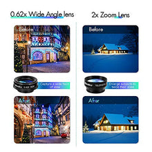Load image into Gallery viewer, Cell Phone Camera Lens Kit,6 in 1 Universal +0.62x Wide Angle &amp;25x Macro +235°Fisheye +Phone Holder -Shutter Remote+Tripod for iPhone X/8/7/6/6s plus Samsung Android &amp; phone
