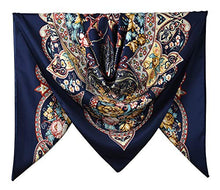 Load image into Gallery viewer, 40" Women Twill Satin Polyester Silk Feeling Square Hair Wrapping Sleeping Square Scarfs Baby Blue Paisley Totem Pattern

