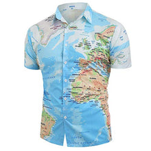Load image into Gallery viewer, Cool1980s Mens World Map Print Stylish Button Down Short Sleeve Shirt &amp; Printing Shirt Top Blouse (Blue, XXL)
