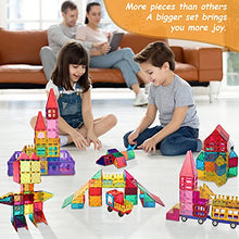 Load image into Gallery viewer, Lati 130 pcs Magnetic Tiles, Magnet Building Blocks for Kids STEM Construction Set Clear Imagination Inspirational Educational Magnetic Toys for 3 4 5 6 7 Years Old Boys Girls Gifts with 2 Cars
