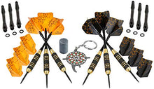 Load image into Gallery viewer, CC-Exquisite Professional Steel Tip Darts Set - 6 x 22g Brass Barrels with 12 Flights Standard/Slim, 12 Aluminum Shafts 35/48mm, 12 O-Rings, Dart Tool, Dart Sharpener and Case (Black &amp; Gold)

