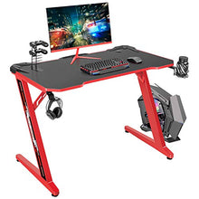 Load image into Gallery viewer, Flamaker Gaming Desk Gaming Table Computer Desk Gamer Table Z Shape Game Station with Large Carbon Fiber Surface, Cup Holder &amp; Headphone (Red)

