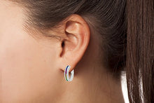 Load image into Gallery viewer, NYC Sterling Women Cubic Zirconia 22MM Princess Cut Rainbow Hoop Earrings (rhodium-plated-silver)
