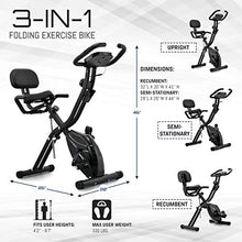 Load image into Gallery viewer, Folding Exercise Bike with 10-Level Adjustable Magnetic Resistance | Upright and Recumbent Foldable Stationary Bike is the Perfect Workout Bike for Home Use for Men, Women, and Seniors (Black/Black)
