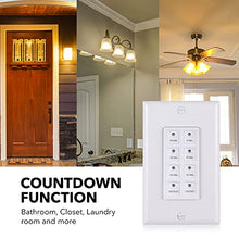 Load image into Gallery viewer, BN-LINK Countdown Digital in-Wall Timer Switch with Push Button 5-10-20-30-45-60mins, for Bathroom Fan ,in-Wall Light Timer, Neutral Required, Free Plate, White
