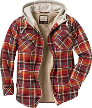 Load image into Gallery viewer, Legendary Whitetails Men's Camp Night Berber Lined Hooded Flannel Shirt Jacket, Cardinal Arrowood Plaid, 3X-Large
