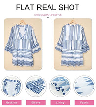 Load image into Gallery viewer, Dokotoo Women Dress Fashion Color Block Ruffle V Neck Flared Long Sleeve Mini Dress Casual Loose Babydoll Dress Pleated Short Dresses Chiffon Dress for Women Summer Autumn,US 8-10(M),Blue
