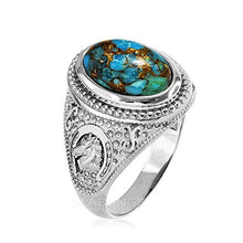 Load image into Gallery viewer, Sterling Silver Lucky Horseshoe Blue Copper Turquoise Gemstone Ring (8.5)
