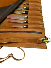 Load image into Gallery viewer, luvsecretlingerie Lightweight Premium Leather Chef Knife Bag/Chef Knife Roll 10 Pockets Tan Leather
