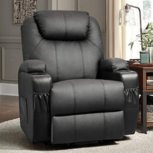 Load image into Gallery viewer, Flamaker Power Lift Recliner Chair PU Leather for Elderly with Massage and Heating Ergonomic Lounge Chair for Living Room Classic Single Sofa with 2 Cup Holders Side Pockets Home Theater Seat (Black)
