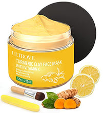 Load image into Gallery viewer, Turmeric Vitamin C Clay Facial Mask, Turmeric Mud Mask for Deep Cleansing Pores, Removing Blackheads, Dirt, Oil, Turmeric Detoxifying Mask with Soft Brush (4.25oz) (01.Mask)
