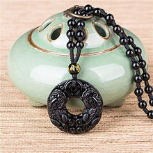 Load image into Gallery viewer, Mson Obsidian Pendant Necklace Obsidian Crystal Pendant Necklace Pattern with Extend Bead Chain for Men or Women (Pi Yao/Pi Xiu)
