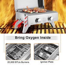 Load image into Gallery viewer, Propane Tabletop Grill, Two-Burner, Stainless Steel Gas Grill Portable 2000 BTU BBQ Grid with Foldable Legs for Outdoor Camping Picnic EASY SETUP
