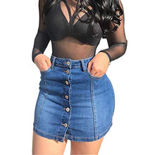 Load image into Gallery viewer, Tulucky Women's Button Down Front Denim Short Skirt with Side Pocket(Blue,XL)
