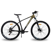 Load image into Gallery viewer, Hiland 29 Inch Mountain Bike for Men Adult Bicycle Aluminum Hydraulic Disc-Brake 16-Speed 18 Inch with Lock-Out Suspension Fork Urban Commuter City Bicycle Gold Black
