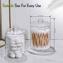 Load image into Gallery viewer, AOZITA 4 Pack Qtip Holder Dispenser for Cotton Ball, Cotton Swab, Cotton Round Pads, Floss - 10 oz Clear Plastic Apothecary Jar Set for Bathroom Canister Storage Organization, Vanity Makeup Organizer

