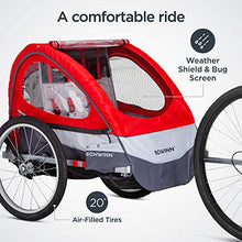 Load image into Gallery viewer, Schwinn Trailblazer Child Bike Trailer, Double Baby Carrier, Canopy, 16--inch Wheels, Red
