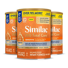 Load image into Gallery viewer, Similac 360 Total Care Sensitive Infant Formula, with 5 HMO Prebiotics, for Fussiness &amp; Gas Due to Lactose Sensitivity, Non-GMO, Baby Formula Powder, 34.9-oz Tub (Case of 3)
