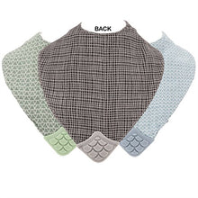 Load image into Gallery viewer, Nuby Reversible 100% Natural Cotton Muslin 3 Piece Teething Bib, Green/Grey/Blue, Dinosaur/Bear/Stripes
