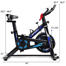 Load image into Gallery viewer, GYMAX Indoor Cycling Bike, Adjustable Exercise Bike with LCD Display, Comfortable Seat Cushion &amp; 5-Position Adjustable Saddle, Professional Exercise Bike for Home Office Gym (Black+Blue)
