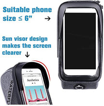Load image into Gallery viewer, WATERFLY Bike Frame Bag Waterproof Bike Phone Mount Handlebar Bag Bike Accessories with Touch Screen Phone Holder Bag for iPhone X/8/7 plus/7/6s/6 plus/5s (Black)
