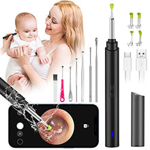 Load image into Gallery viewer, Ear Wax Removal Tool Camera, Smart Visual Ear Cleaner, 1296P FHD Wireless Ear Otoscope with 6 LED Lights, IP67 Waterproof WiFi Ear Cleaning Kit, Ear Camera for iPhone, iPad, Android Smart Phone, Black
