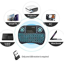 Load image into Gallery viewer, 2.4GHz Backlit Mini Keyboard Touchpad Mouse, Mini Wireless Keyboard with Touchpad and Multimedia Keys for Android TV Box Smart TV HTPC PS3 Smart Phone Tablet Mac Linux Windows OS (7 Colors)
