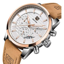 Load image into Gallery viewer, BENYAR Quartz Chronograph Waterproof Watches Business and Sport Design Leather Band Strap Wrist Watch for Men (Brown White)
