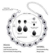 Load image into Gallery viewer, 3 Pack Bridal Rhinestone Crystal Statement Choker Necklace Link Bracelet and Teardrop Dangle Earrings Jewelry Set Gifts fit with Wedding Dress Party
