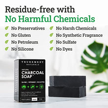 Load image into Gallery viewer, Natural Activated Charcoal Soap Bar (2-Pack) | Hand, Foot &amp; Body Soap for Acne, Blackheads, Eczema, Athletes Foot | Tea Tree, Peppermint &amp; Charcoal Soap | Vegan, Cruelty Free | Made In USA | 8 Oz
