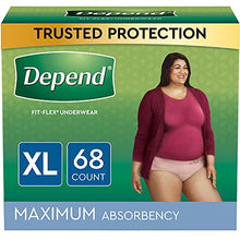 Load image into Gallery viewer, Depend Fit-Flex Adult Incontinence Underwear for Women, Disposable, Maximum Absorbency, Extra-Large, Blush, 68 Count
