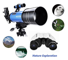 Load image into Gallery viewer, MaxUSee 70mm Refractor Telescope + 8X21 Compact HD Binoculars for Kids and Astronomy Beginners, Travel Scope for Moon Stars Viewing Bird Watching Sightseeing
