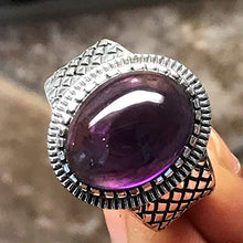 Load image into Gallery viewer, Natural Cabochan Amethyst 925 Solid Sterling Silver Men's Ring Size 6.75, 7, 8.75, 9, 9.75, 10, 11, 12

